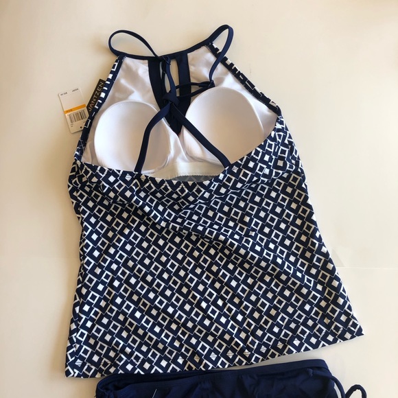 NWT Jantzen Sport Tankini Navy White High Neck Sz Small - Picture 7 of 14